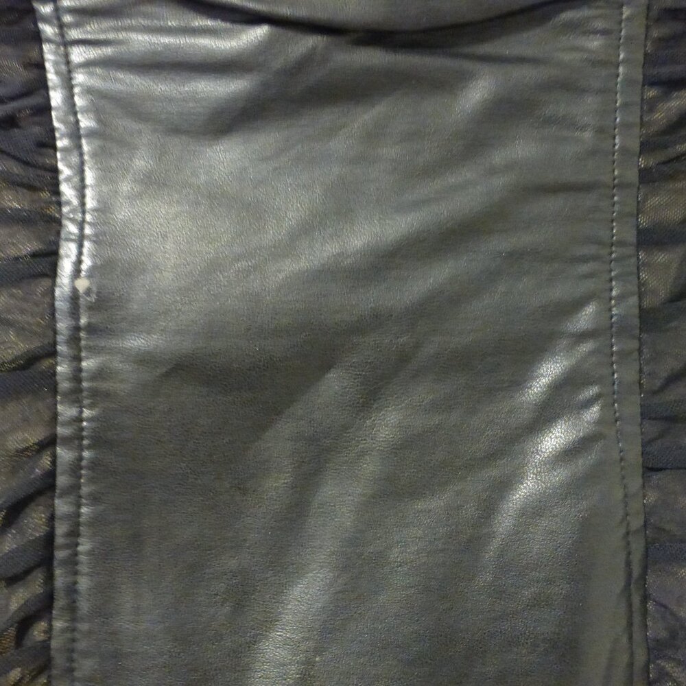 BEBE black ruched mesh and faux leather strapless tube dress - Picture 4 of 14